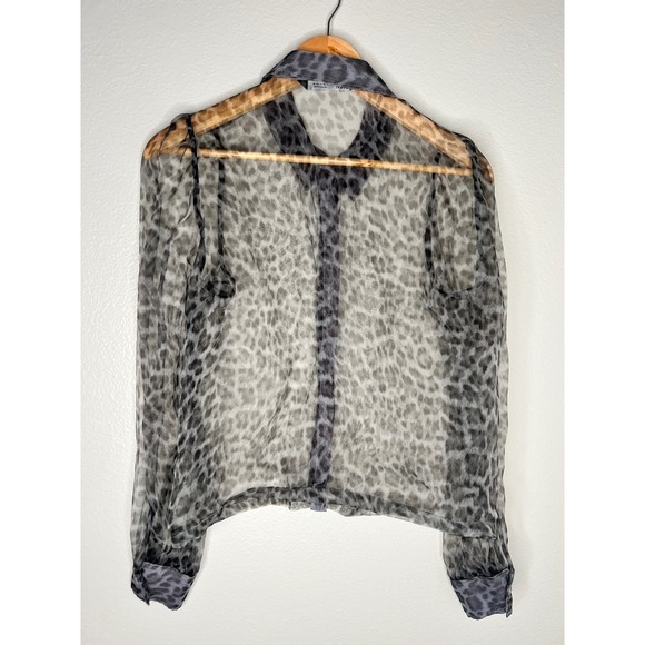 ZARA Sheer Leopard Print Button Up Shirt Puff Sleeve Blouse Top M - Picture 4 of 5